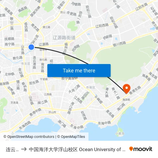 连云港路 to 中国海洋大学浮山校区 Ocean University of China (Fushan Campus) map
