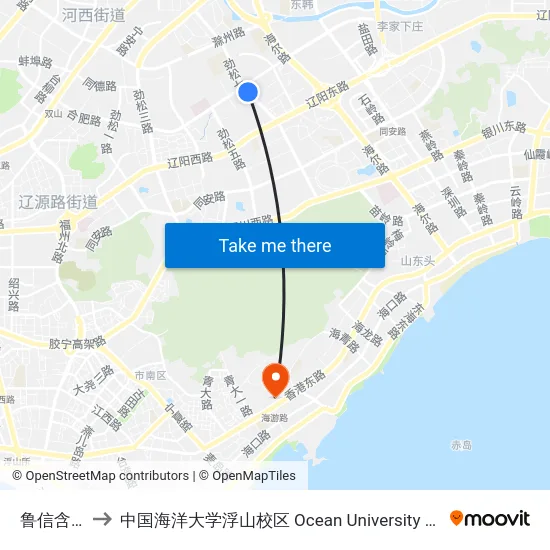 鲁信含章花园 to 中国海洋大学浮山校区 Ocean University of China (Fushan Campus) map