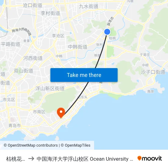 枯桃花卉市场 to 中国海洋大学浮山校区 Ocean University of China (Fushan Campus) map