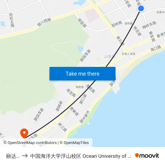 丽达广场 to 中国海洋大学浮山校区 Ocean University of China (Fushan Campus) map