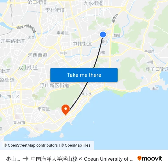 枣山东路 to 中国海洋大学浮山校区 Ocean University of China (Fushan Campus) map
