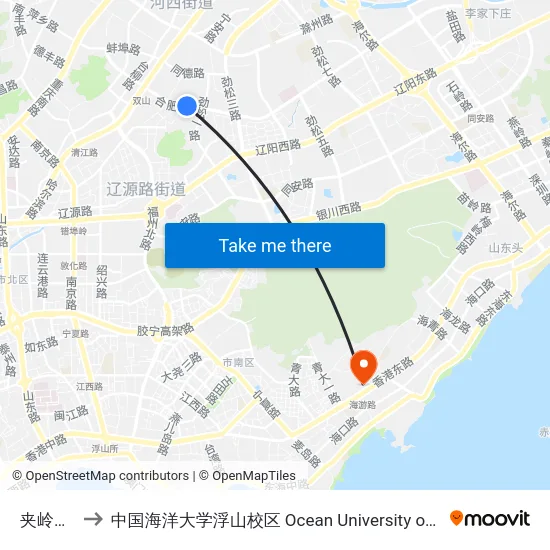 夹岭沟小区 to 中国海洋大学浮山校区 Ocean University of China (Fushan Campus) map