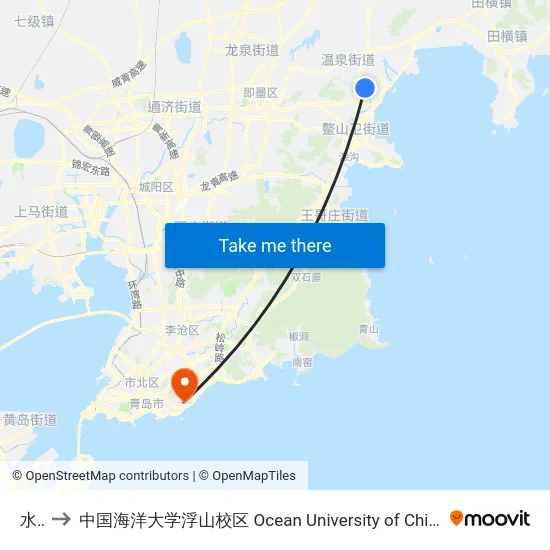 水泊 to 中国海洋大学浮山校区 Ocean University of China (Fushan Campus) map