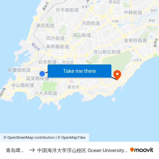 青岛啤酒博物馆 to 中国海洋大学浮山校区 Ocean University of China (Fushan Campus) map