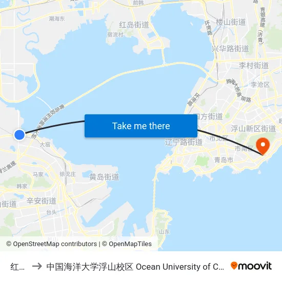 红石崖 to 中国海洋大学浮山校区 Ocean University of China (Fushan Campus) map