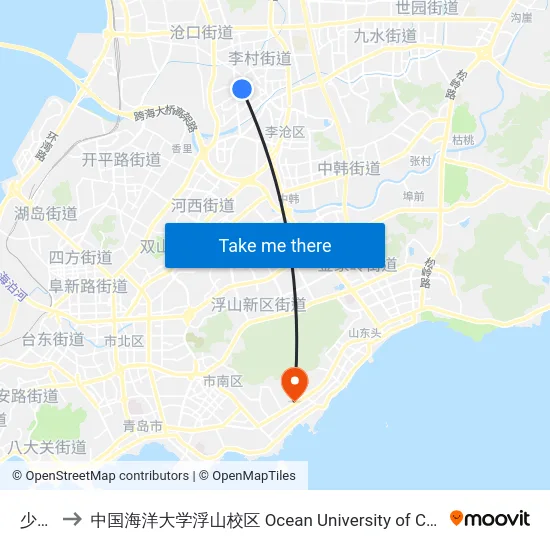 少山路 to 中国海洋大学浮山校区 Ocean University of China (Fushan Campus) map
