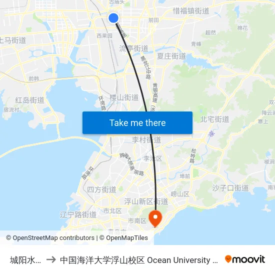 城阳水果市场 to 中国海洋大学浮山校区 Ocean University of China (Fushan Campus) map