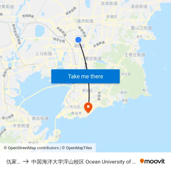 仇家沟岔 to 中国海洋大学浮山校区 Ocean University of China (Fushan Campus) map
