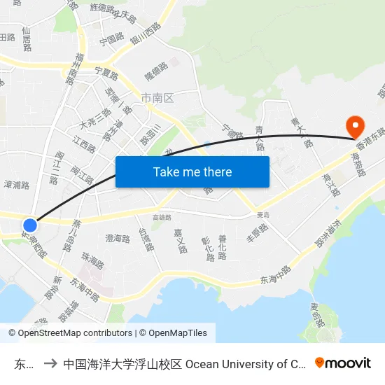 东海路 to 中国海洋大学浮山校区 Ocean University of China (Fushan Campus) map