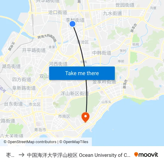 枣园路 to 中国海洋大学浮山校区 Ocean University of China (Fushan Campus) map