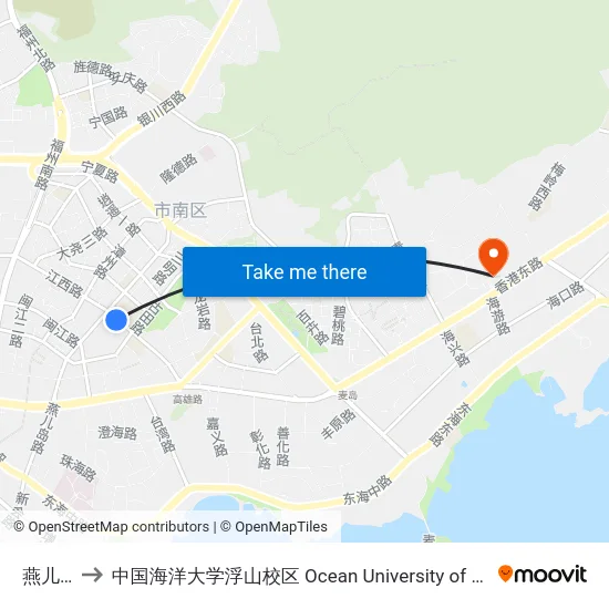 燕儿岛路 to 中国海洋大学浮山校区 Ocean University of China (Fushan Campus) map
