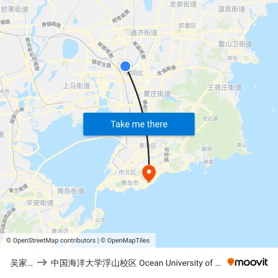 吴家沟岔 to 中国海洋大学浮山校区 Ocean University of China (Fushan Campus) map