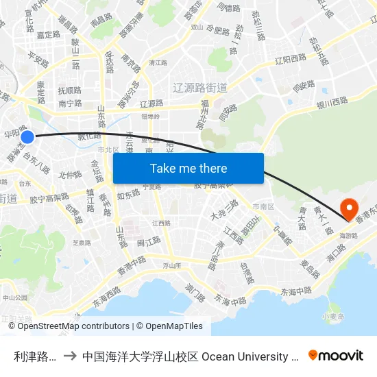 利津路客运站 to 中国海洋大学浮山校区 Ocean University of China (Fushan Campus) map