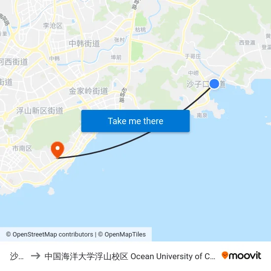 沙子口 to 中国海洋大学浮山校区 Ocean University of China (Fushan Campus) map