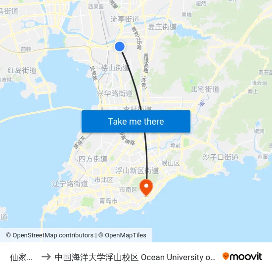 仙家寨社区 to 中国海洋大学浮山校区 Ocean University of China (Fushan Campus) map