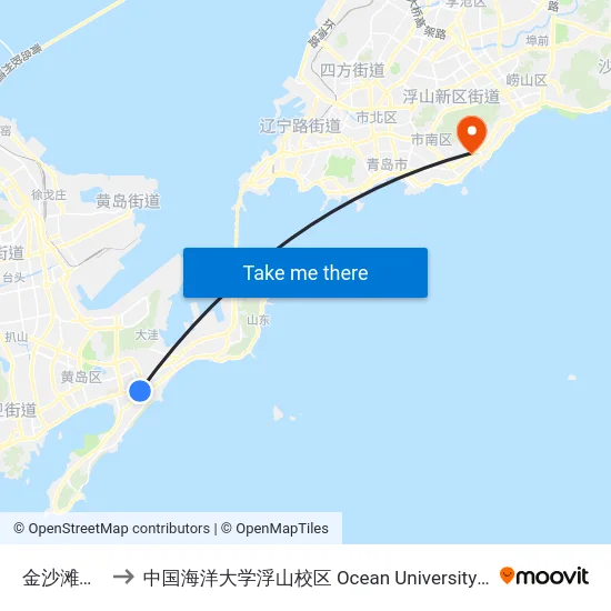 金沙滩壹号小区 to 中国海洋大学浮山校区 Ocean University of China (Fushan Campus) map