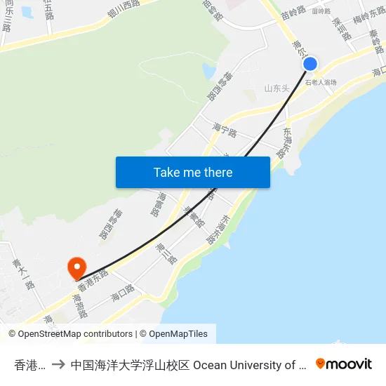 香港东路 to 中国海洋大学浮山校区 Ocean University of China (Fushan Campus) map