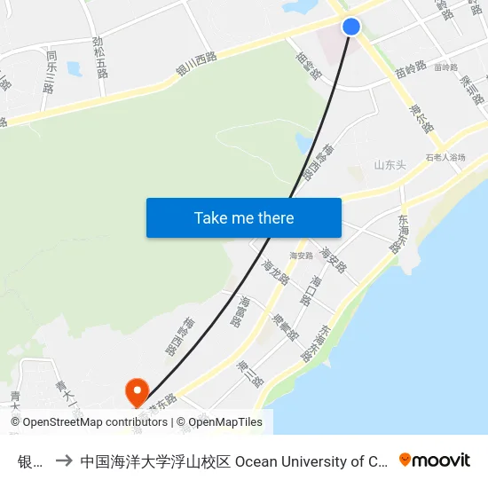 银川路 to 中国海洋大学浮山校区 Ocean University of China (Fushan Campus) map