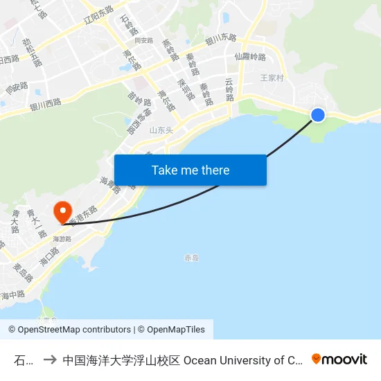 石老人 to 中国海洋大学浮山校区 Ocean University of China (Fushan Campus) map