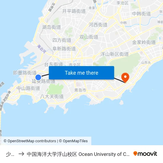 少年宫 to 中国海洋大学浮山校区 Ocean University of China (Fushan Campus) map