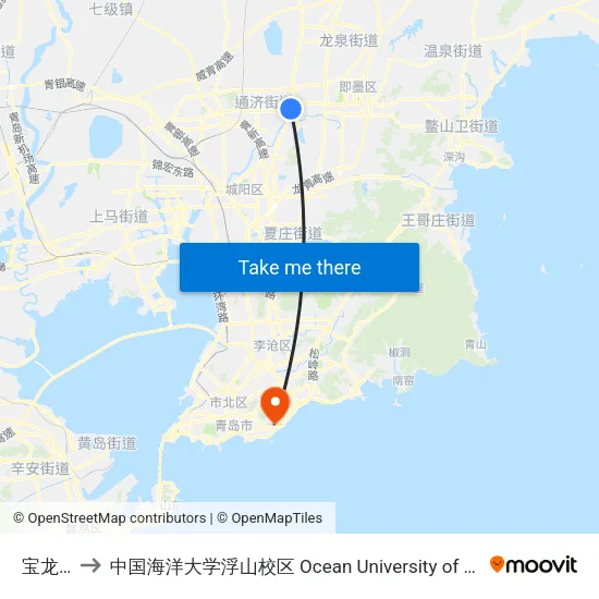 宝龙广场 to 中国海洋大学浮山校区 Ocean University of China (Fushan Campus) map