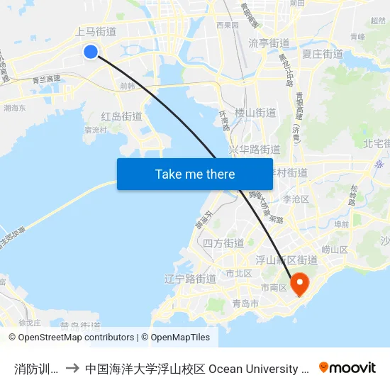 消防训练基地 to 中国海洋大学浮山校区 Ocean University of China (Fushan Campus) map