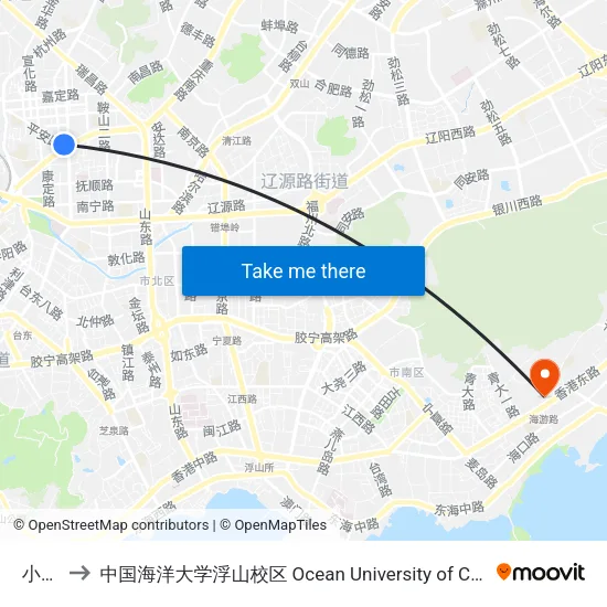 小村庄 to 中国海洋大学浮山校区 Ocean University of China (Fushan Campus) map