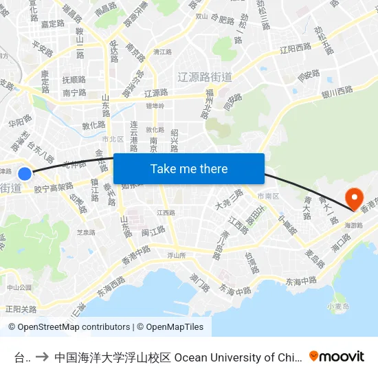 台东 to 中国海洋大学浮山校区 Ocean University of China (Fushan Campus) map