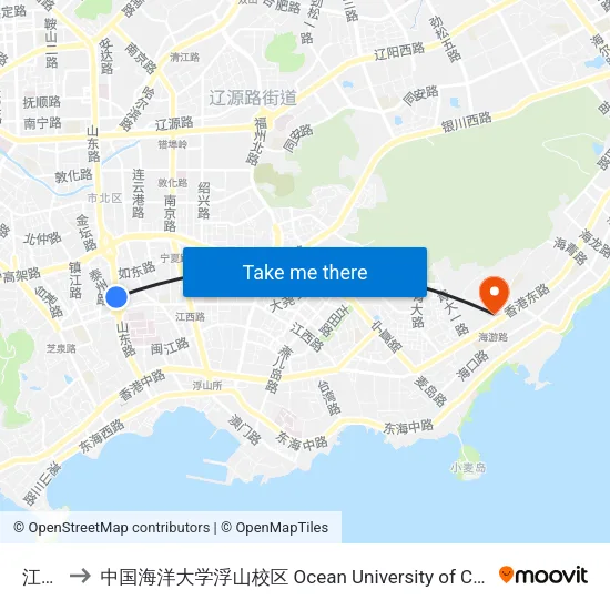 江西路 to 中国海洋大学浮山校区 Ocean University of China (Fushan Campus) map
