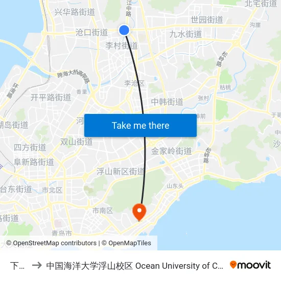 下王埠 to 中国海洋大学浮山校区 Ocean University of China (Fushan Campus) map