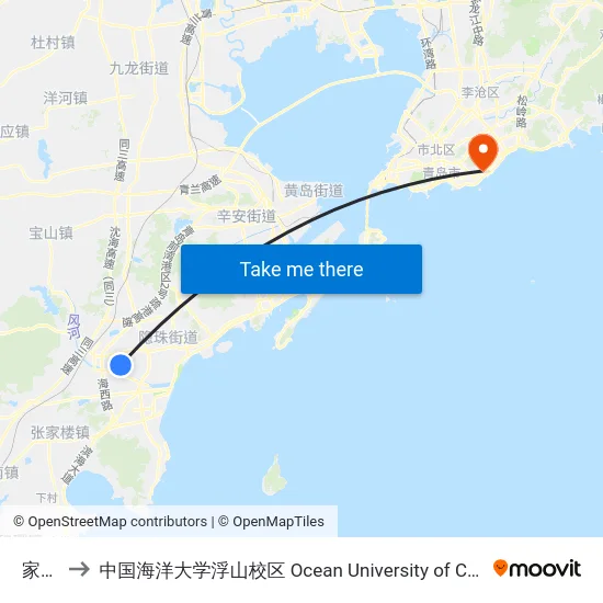 家家悦 to 中国海洋大学浮山校区 Ocean University of China (Fushan Campus) map
