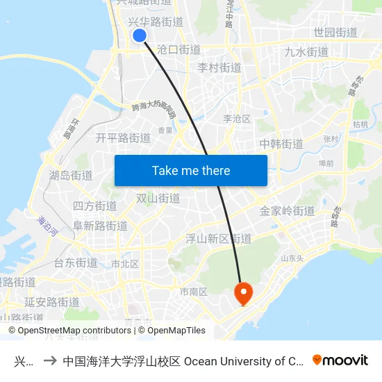 兴华路 to 中国海洋大学浮山校区 Ocean University of China (Fushan Campus) map
