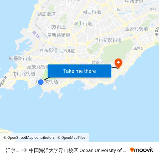 汇泉广场 to 中国海洋大学浮山校区 Ocean University of China (Fushan Campus) map