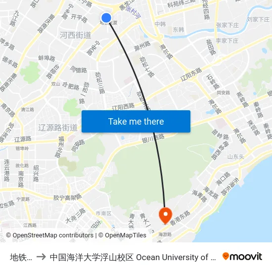 地铁大厦 to 中国海洋大学浮山校区 Ocean University of China (Fushan Campus) map