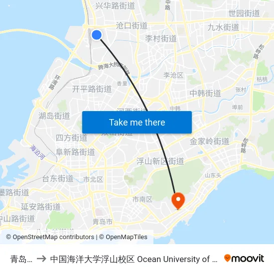 青岛北站 to 中国海洋大学浮山校区 Ocean University of China (Fushan Campus) map