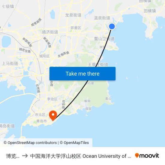 博览中心 to 中国海洋大学浮山校区 Ocean University of China (Fushan Campus) map