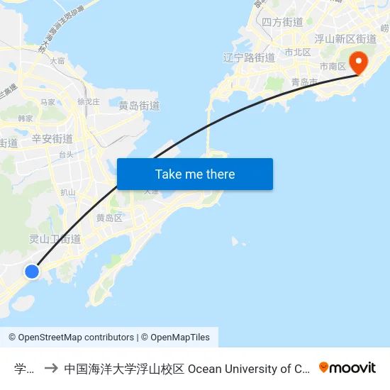 学院路 to 中国海洋大学浮山校区 Ocean University of China (Fushan Campus) map