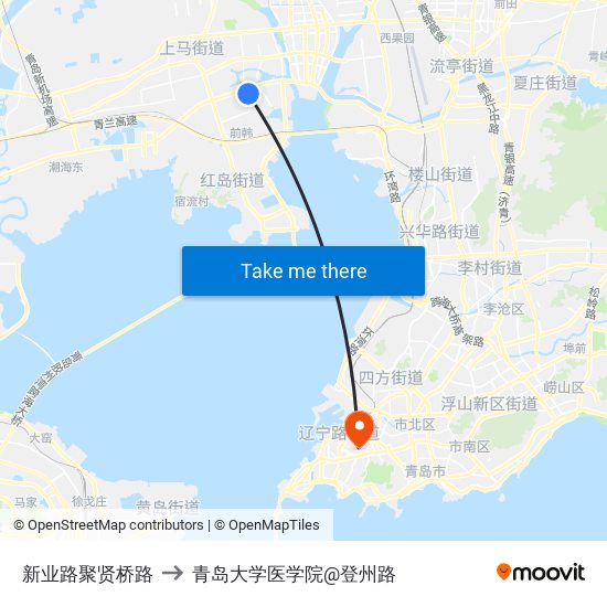 新业路聚贤桥路 to 青岛大学医学院@登州路 map