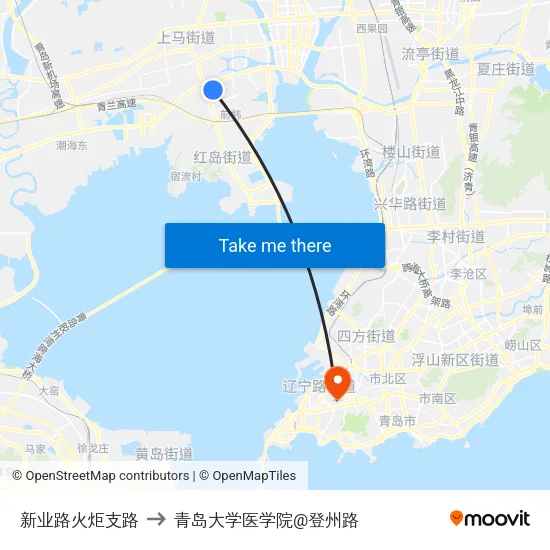 新业路火炬支路 to 青岛大学医学院@登州路 map