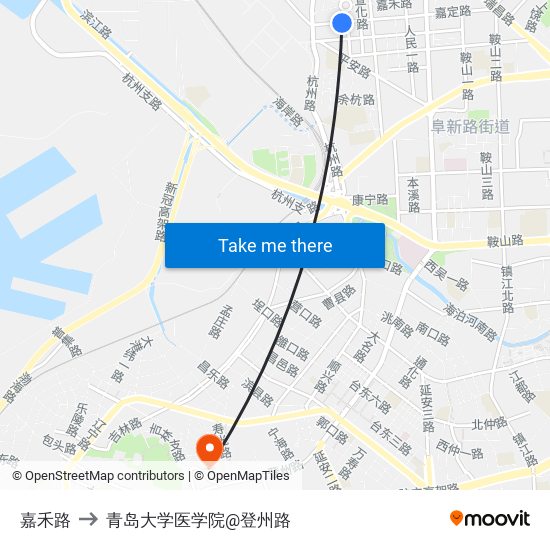 嘉禾路 to 青岛大学医学院@登州路 map