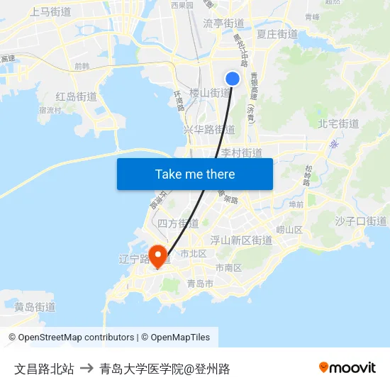 文昌路北站 to 青岛大学医学院@登州路 map