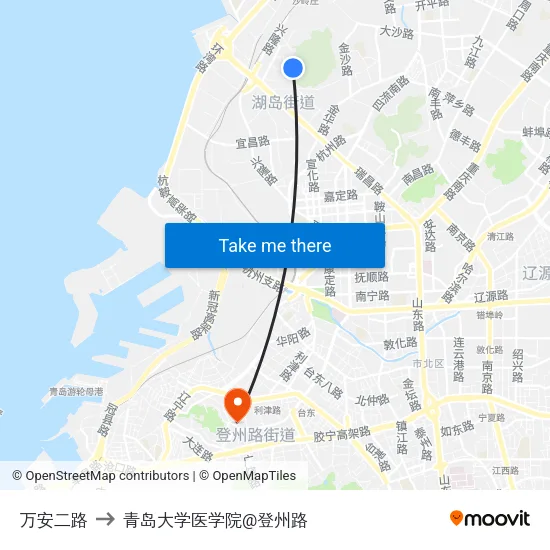 万安二路 to 青岛大学医学院@登州路 map
