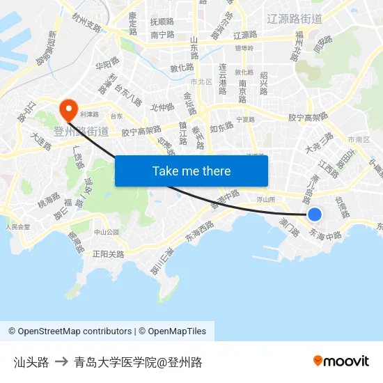 汕头路 to 青岛大学医学院@登州路 map