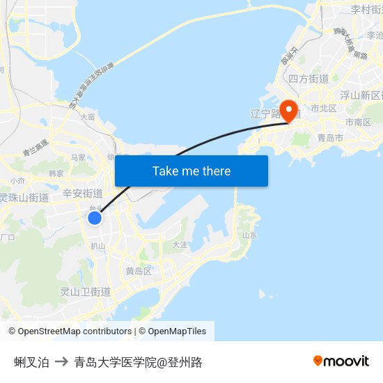 蜊叉泊 to 青岛大学医学院@登州路 map
