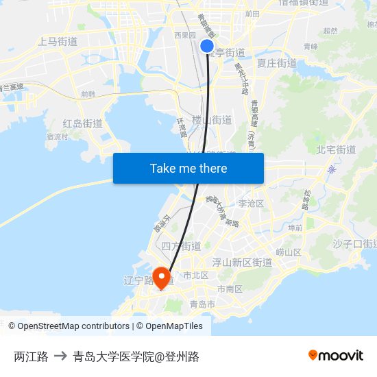 两江路 to 青岛大学医学院@登州路 map