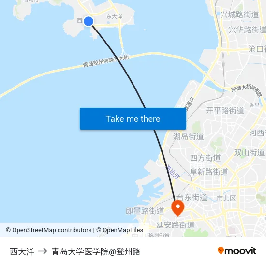西大洋 to 青岛大学医学院@登州路 map