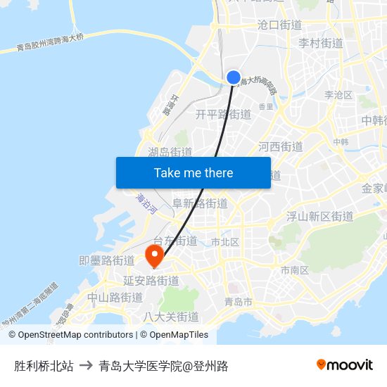 胜利桥北站 to 青岛大学医学院@登州路 map