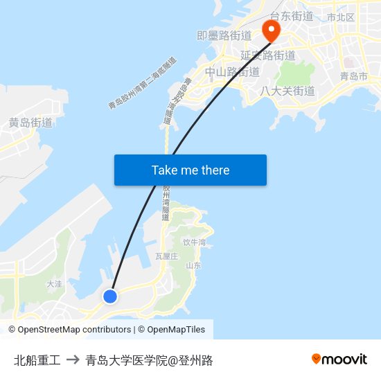 北船重工 to 青岛大学医学院@登州路 map