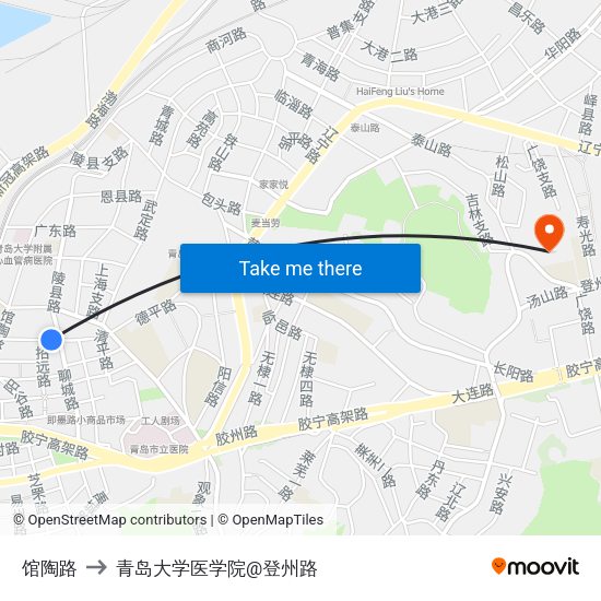 馆陶路 to 青岛大学医学院@登州路 map
