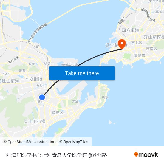西海岸医疗中心 to 青岛大学医学院@登州路 map